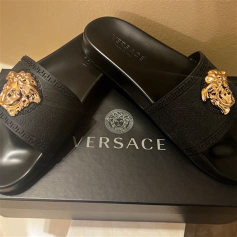 white versace slides men|Versace embroidered leather sandals men.